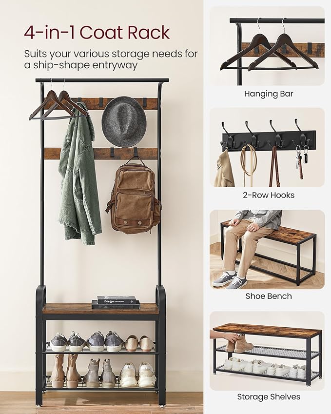 VASAGLE 5-Tier Industrial Bookshelf and 4-in-1 Entryway Coat Rack - Image 7
