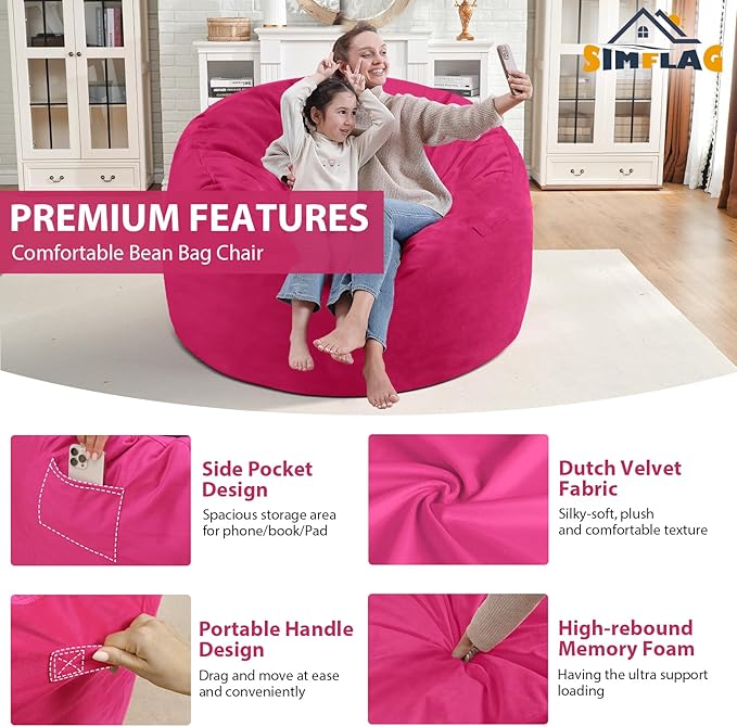 3FT Bean Bag Chair, Comfy Bean Bag Chairs - Image 5