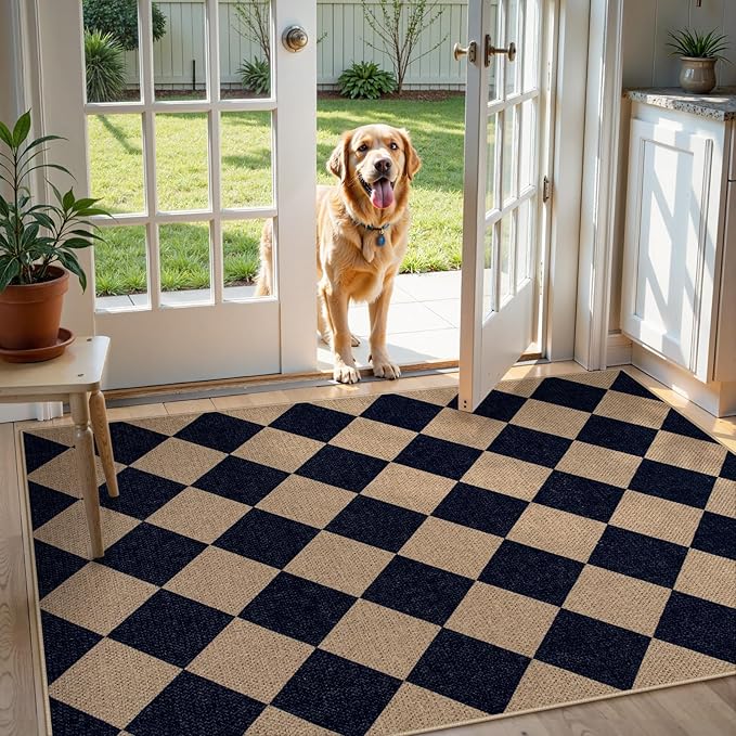 Lahome Checkered Easy Jute Entry Rug, 3x5 Black Outdoor Patio Rug - Image 2