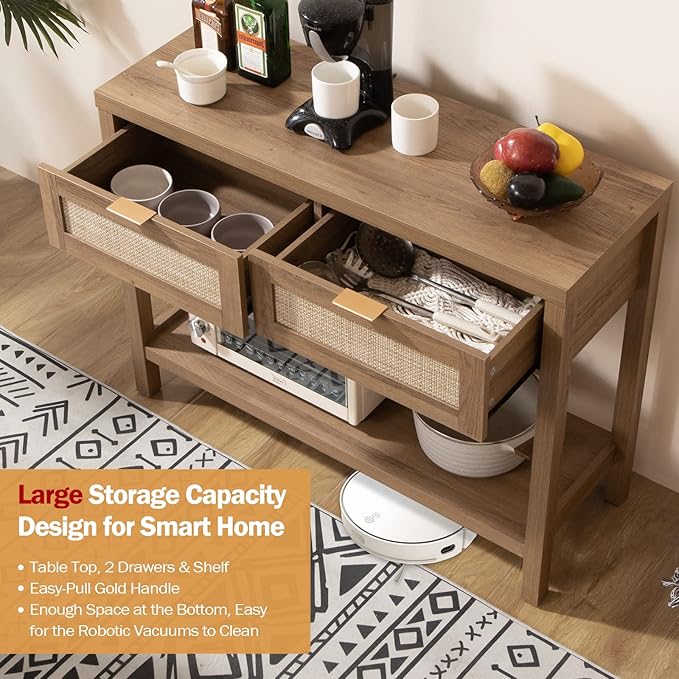 SICOTAS Console Table with Rattan Drawers - Image 4