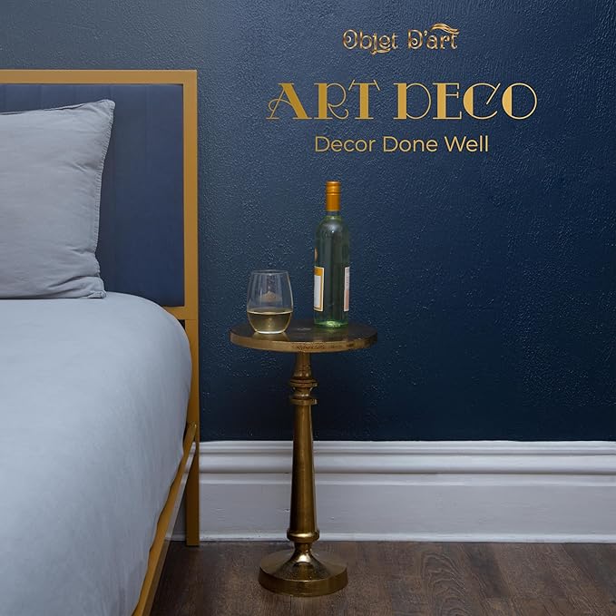 Small Round Gold Side Table by Objet D’Art, Cocktail and Drink Table - Image 6
