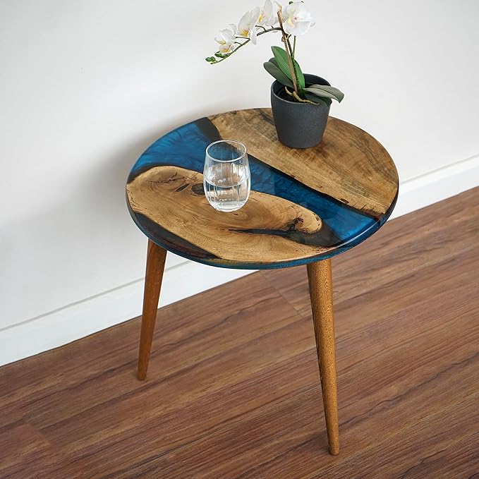 20" Resin Walnut Round Side Table | Epoxy End Table | Coffee Table | Mid - Image 7