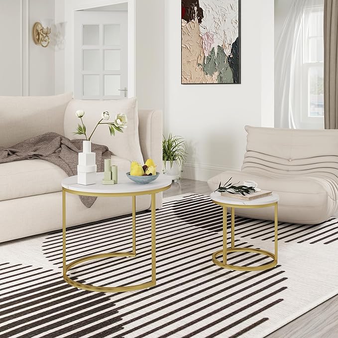 Nesting Tables Set of 2, Round Coffee Table, Small Nesting Coffee Table - Image 5