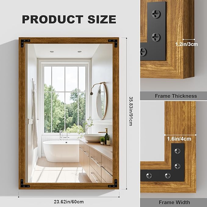 Hasipu Farmhouse Bathroom Mirror, Walnut Vintage Vanity Mirror Modern Farmhouse - Image 2