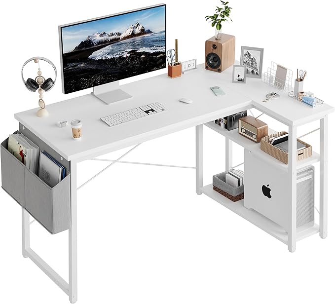 L Shaped Computer Desk with Reversible Shelves, 47 Inch Small Corner Desk with by Unknown