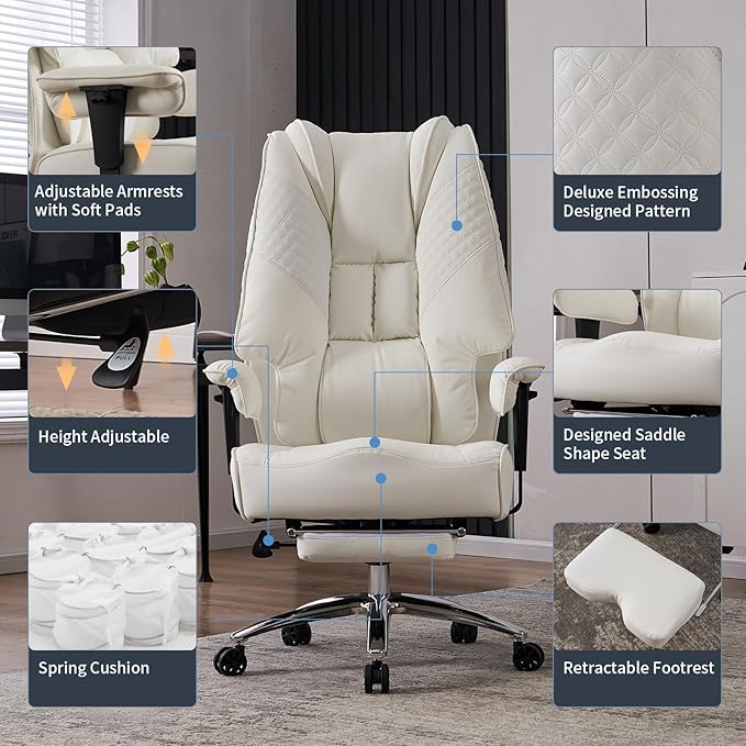 Big and Tall Office Chair 400lbs Wide Seat, Leather High Back Executive Office - Image 3
