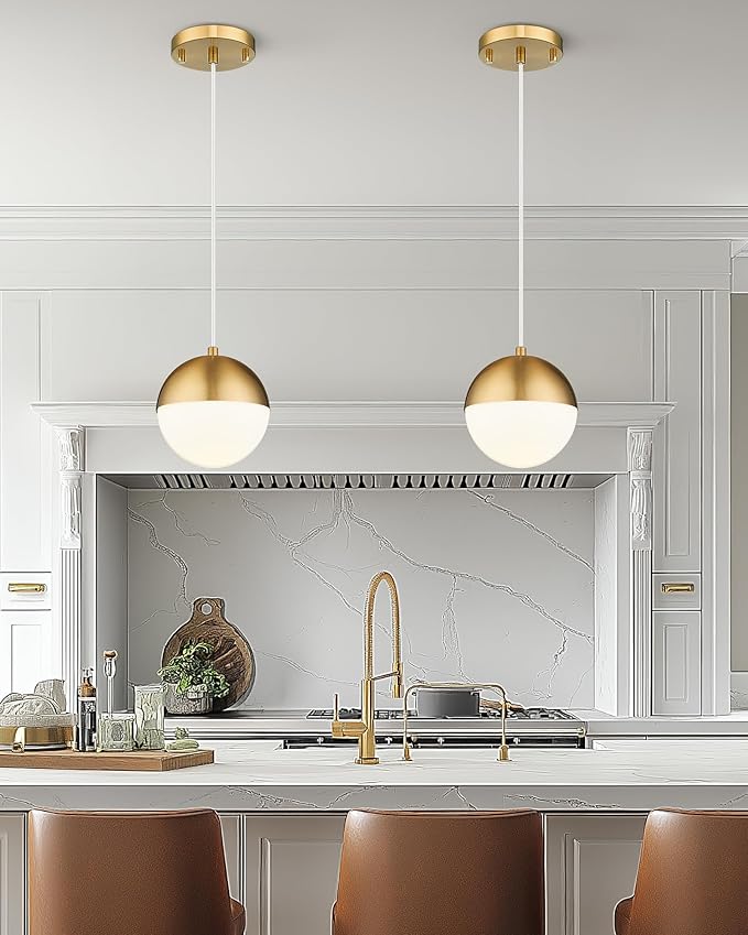 LMS Mid Century Pendant Lights, Brushed Gold Kitchen Island Light Fixtures - Image 2