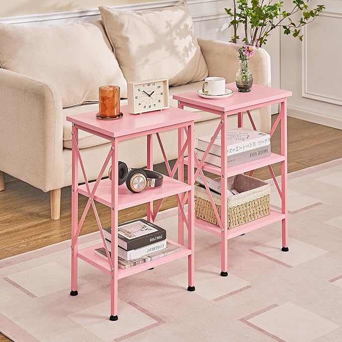 VECELO End Table, Bedside Table, X-Design Reinforced Nightstands, Side Table - Image 5