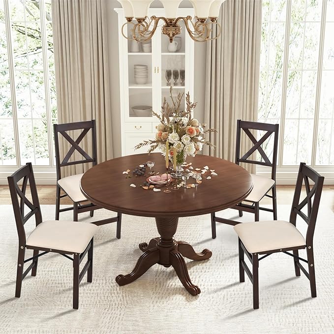 COLAMY Folding Dining Chairs Set of 4 – Beige Upholstered Wooden Dining Room by COLAMYINC