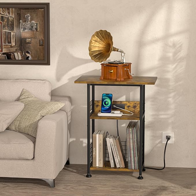 Record Player Stand with Charging Station, 3 Tier Turntable Stand with Storage - Image 4