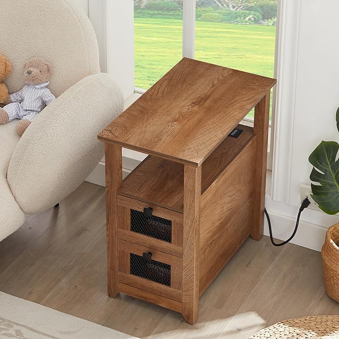 Farmhouse XXL End Table with Charging Station, Narrow Side Table with USB Ports - Image 7