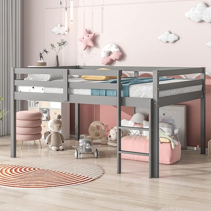 HomSof Full Loft Bed with Guard Rail & Ladder, No Box Spring Needed, Easy - Image 4
