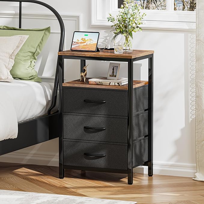 Huuger Nightstand with Charging Station, 27.6 Inch End Table Bedside Table with - Image 2