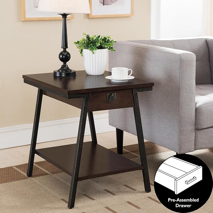 Leick Home 11407 Empiria One Drawer Side Table, Walnut and Foundry Bronze - Image 4