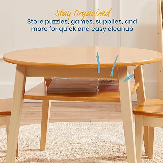 ECR4Kids Hideaway Table and Chair Set, Kids Furniture, Honey/Antique White - Image 4