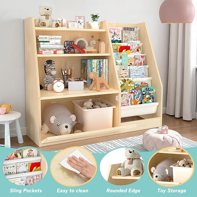TOETOL 3 Tier Kids Bookshelf and Book Storage，6 Sling Toddler Bookshelf - Image 6