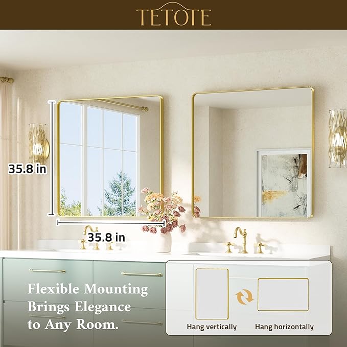 TETOTE Gold Framed Mirror 36 x 36 Vanity Mirrors - Image 7