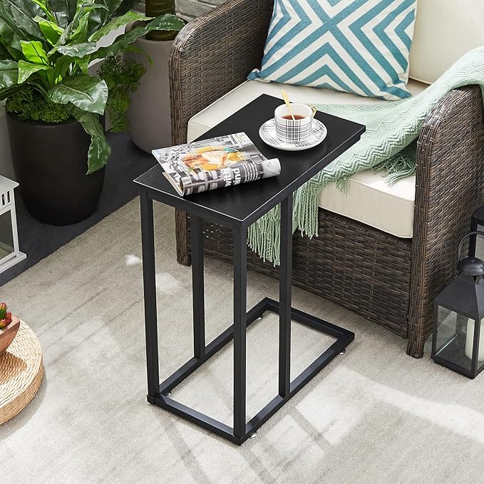 VECELO C Shaped End Side Table for Sofa Couch and Bed Snack TV Tray for Living - Image 3