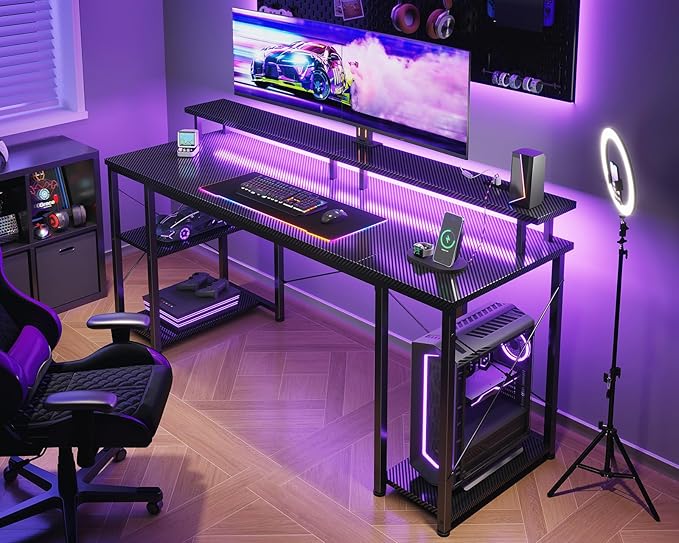 ODK 63 Inches Gaming Desk with LED Lights, Computer Desk with Monitor Stand - Image 6