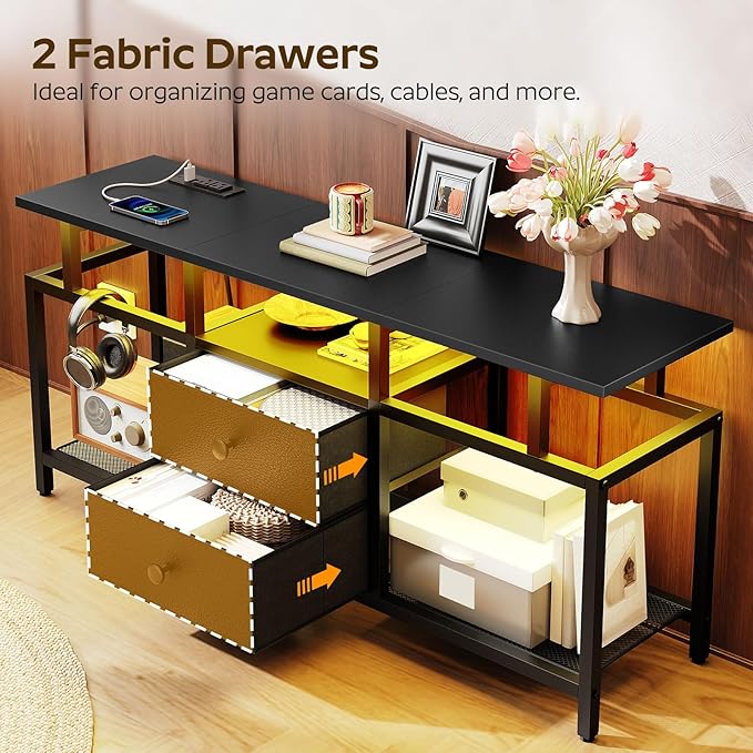TV Stand with LED Light and Power Outlets, Entertainment Center with Fabric - Image 4