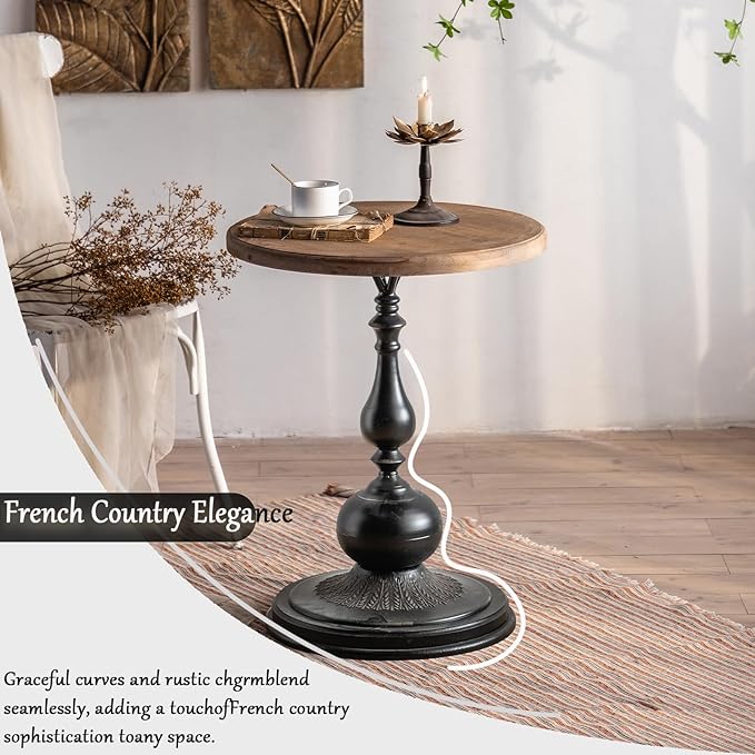Round End Table Living Room, Vintage Side Table, Farmhouse Pedestal Table - Image 4