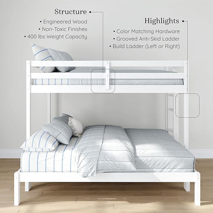 Grain & Grove Bear Twin Over Full Bunk Bed, Sturdy Bunk Bed Frame - Image 4