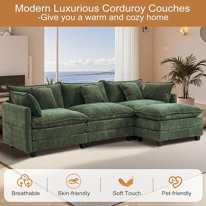 Furniliving 112‘’ L-Shaped Sofa, Luxury Chenille Modular Sectional Couches - Image 7