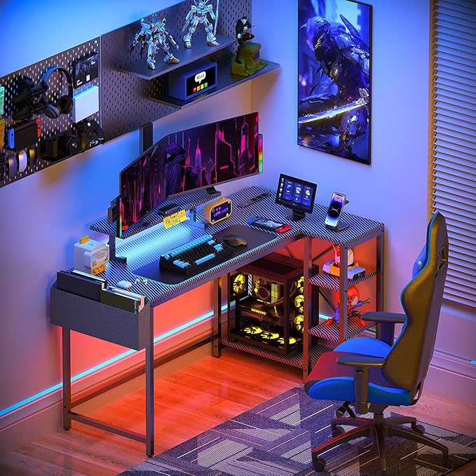40 inch Gaming Desk with USB Power Outlet and LED Light- Reversible L Shaped - Image 2