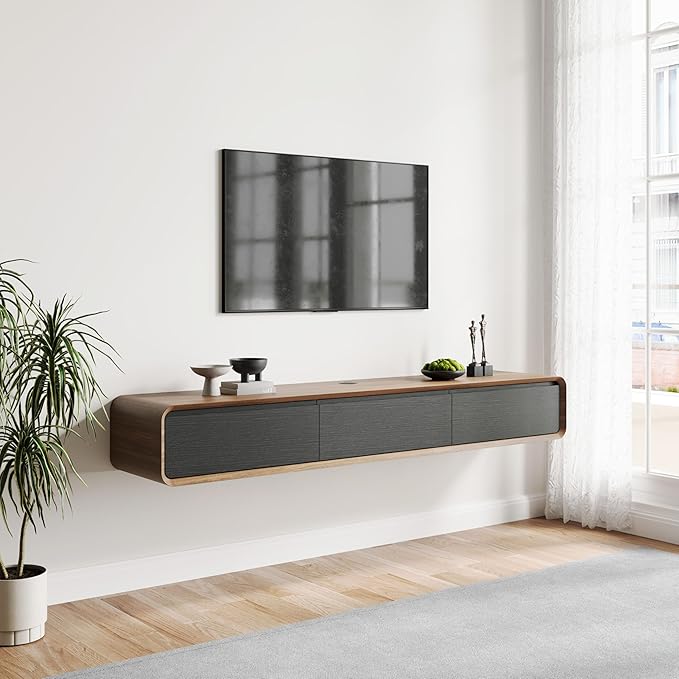 POVISON Fully-Assembled Minimalist Floating TV Stand, Modern Wall-Mounted by POVISON