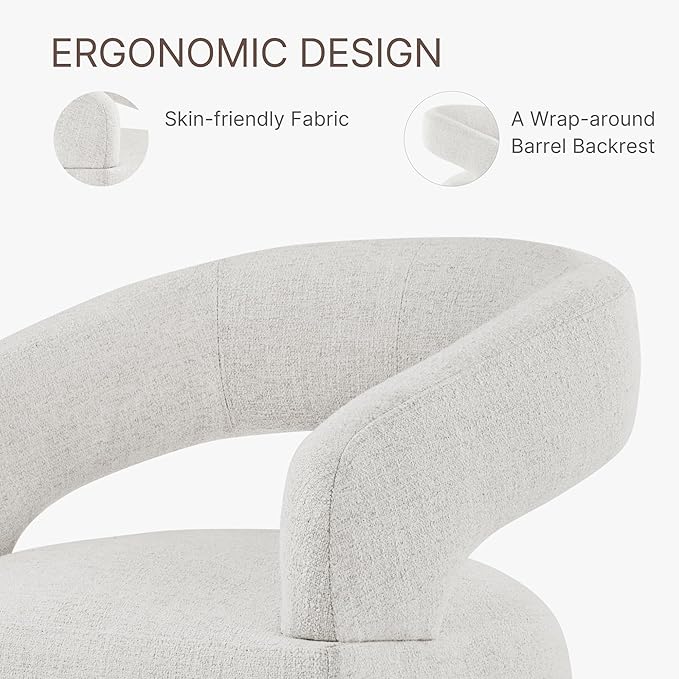 Upholstered Dining Chairs with Casters Modern Barrel Side Armchair with Rollers - Image 5