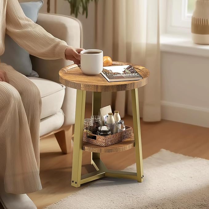 PPAMAPIC Round End Table, 2 Tier Side Table by Unknown