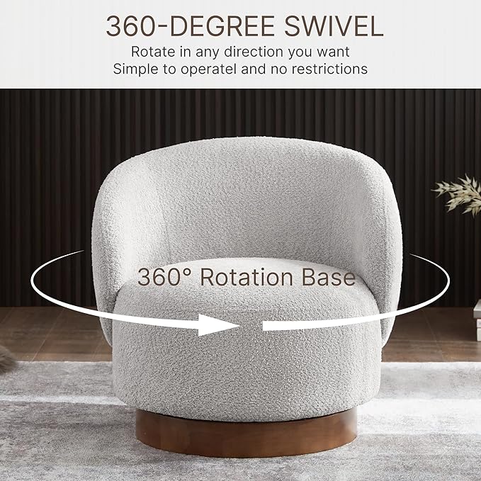 Swivel Accent Chair Round Barrel Armchair Upholstered Performance Fabric - Image 3
