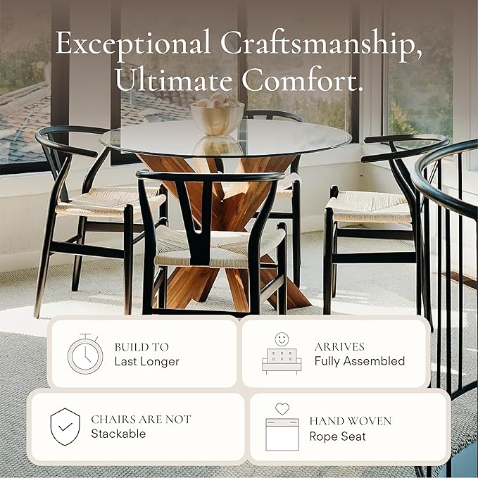 POLY & BARK Weave Dining Chairs – Mid-Century Modern Wishbone Dining Chairs - Image 6