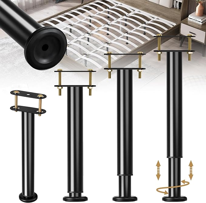 Metal Bed Frame Support Legs, 7-12.6 Inch Adjustable Height Bed Support Legs by Laowu