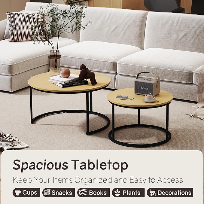 Nesting Tables Set of 2, 31.5" Round Coffee Table, Small Nesting Coffee Table - Image 4