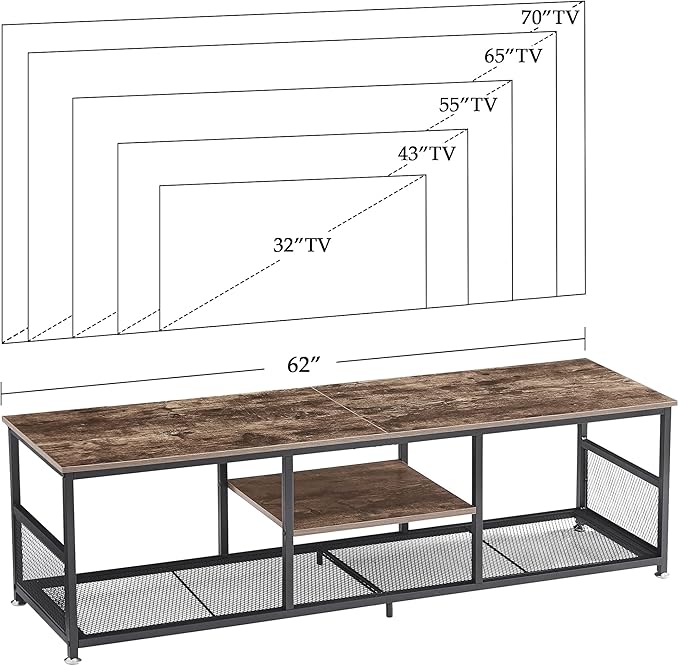 VECELO Industrial TV Stand for Televisions up to 70 Inch, 3 Tiers Media Console - Image 7