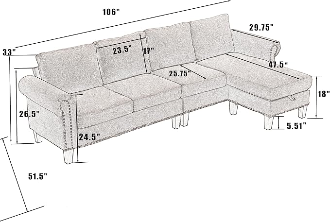 Ball & Cast 106" Convertible Sectional Sofa - Image 2