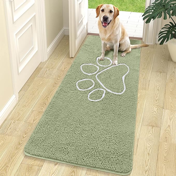 OLANLY Door Mat for Muddy Dog Paws 70x24, Ultra Absorbent Chenille Mud Doormat by OLANLY