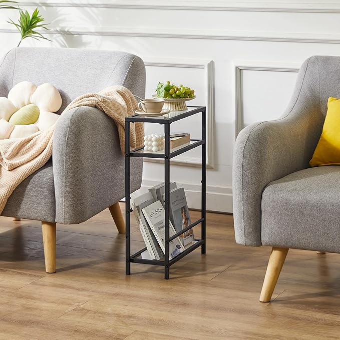 IBUYKE Narrow Side Table with Storage Shelf, 3 Tier Slim End Table, Modern Sofa - Image 4