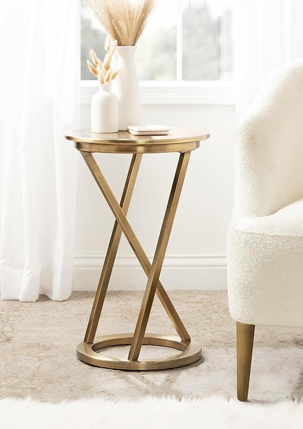 Kate and Laurel Aja Modern Metal Round Side Table; 15 x 15 x 23; Antique Brass; - Image 3