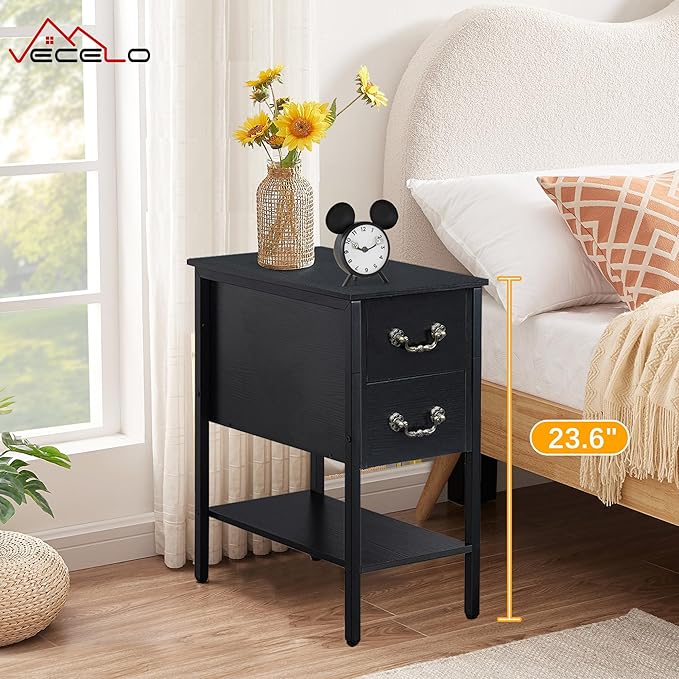 VECELO End Tables, Narrow Nightstand - Image 3