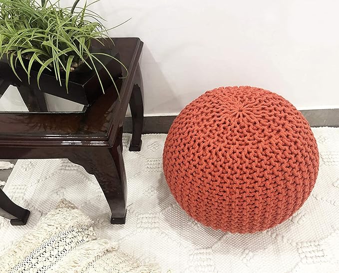 FRELISH DECOR Round Pouf Ottoman Hand Knitted 100% Cotton Pouf Foot Stool - Image 2