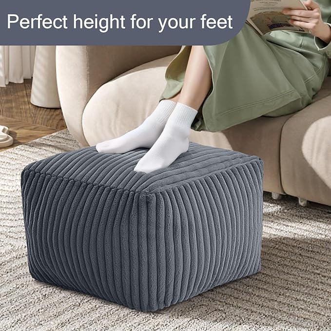 MeMoreCool Square Stuffed Pouf Ottoman Foot Rest, Stripe Furry Floor Pouf Foot - Image 3