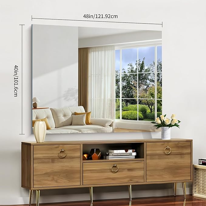 Frameless Mirror, 40x48 Inch Large Bathroom Mirrors - Image 3