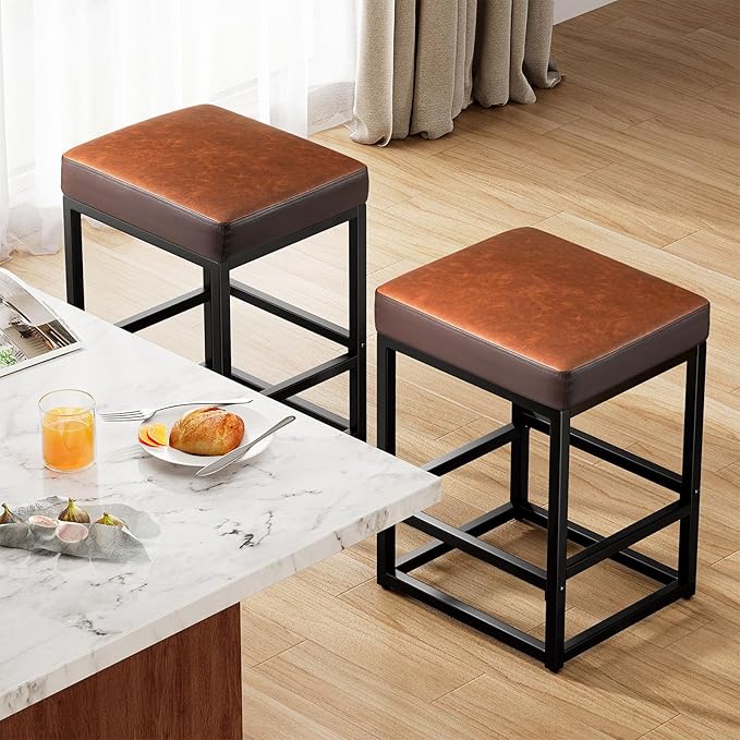 Counter Height Bar Stools Set of 3, Faux Leather Counter Stools - Image 8