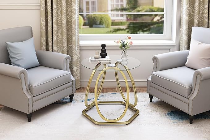 O&K FURNITURE Gold Modern Round Glass End Table - Image 7