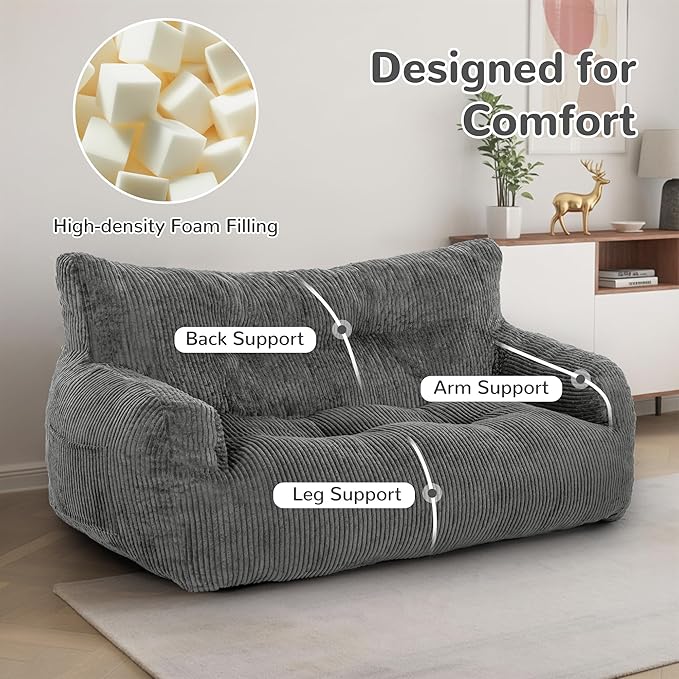 Pamapic Bean Bag Chair, 2 Seat Loveseat Sofa, Ultra Soft Dutch Velvet, Fluffy - Image 4