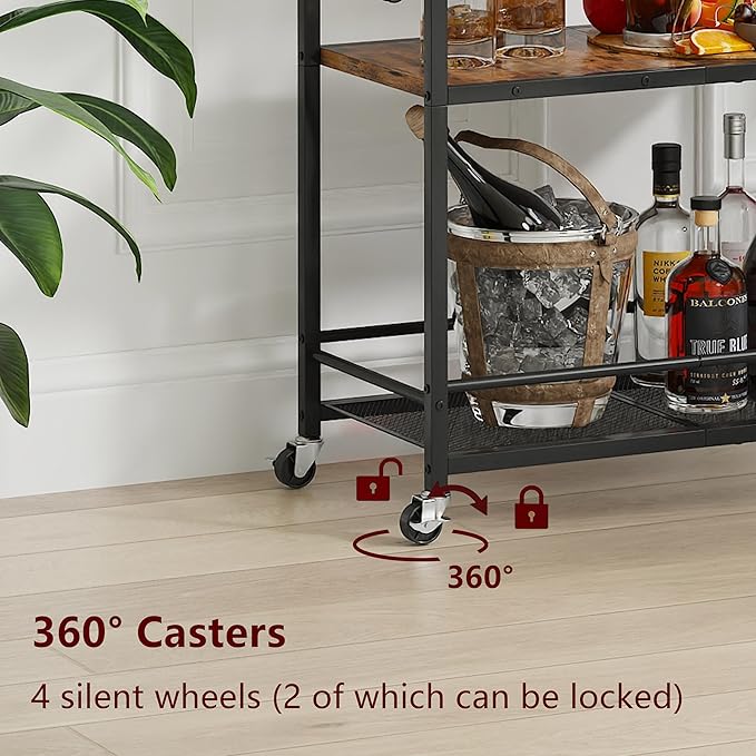 3 Tier Bar Cart, Home Bar Serving Cart - Image 7
