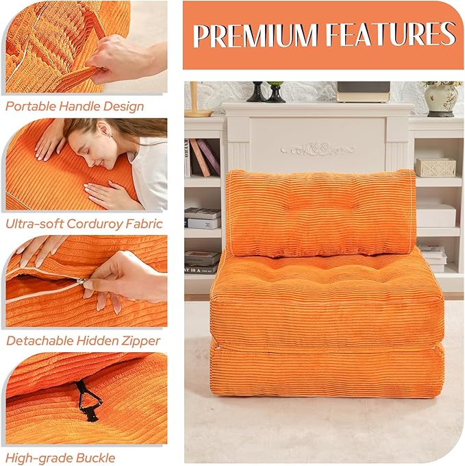 HABUTWAY Folding Sofa Bed, Convertible Sleeper Chair Bed w/Dual-Pillow & Handle - Image 6