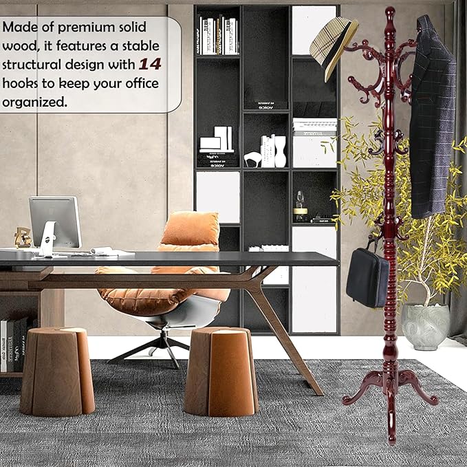 Coat Racks Free Standing with 14 Hooks, Natural Wood Coat Stands - Image 3